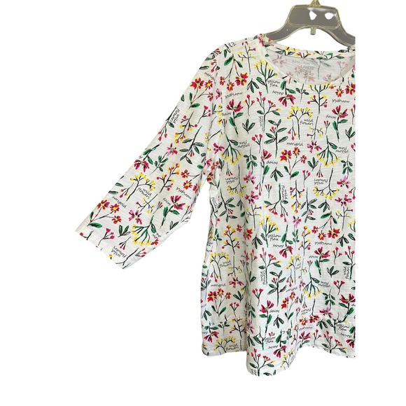 Lands End Womens 1X 16W-18W Wildflower Botanical Print 3/4 Sleeve Slub Knit Top - Picture 3 of 9
